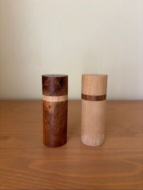 Handcrafted Two-Tone Wooden Salt & Pepper Shakers - Natural and Dark Brown